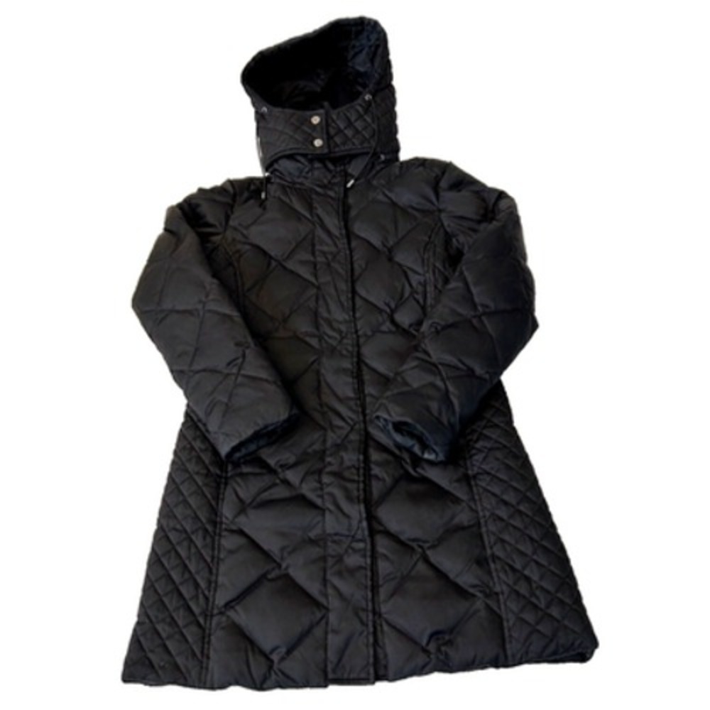 Kenneth Cole Reaction Womens Black Down Quilted Puffer Coat Hooded Sz S